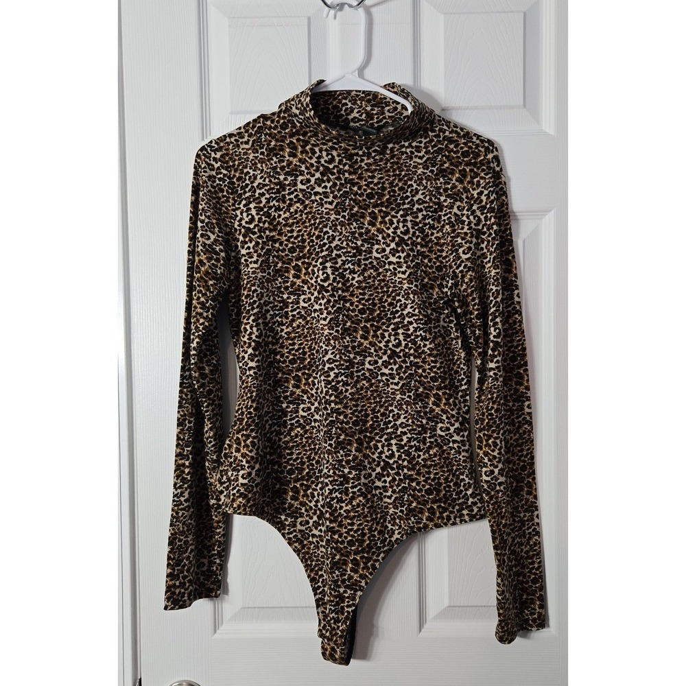 Wild Fable Womans Turtleneck‎ Long Sleeve One Piece Leopard Bodysuit Size Large.